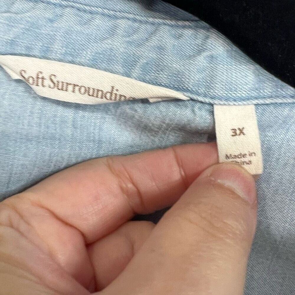 Soft Surroundings Chambray Blue 100% Lyocell‎ Button Up Short Sleeve Top Sz 3X - Picture 3 of 7